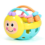 Colorful baby toy with a smiling face on a white background