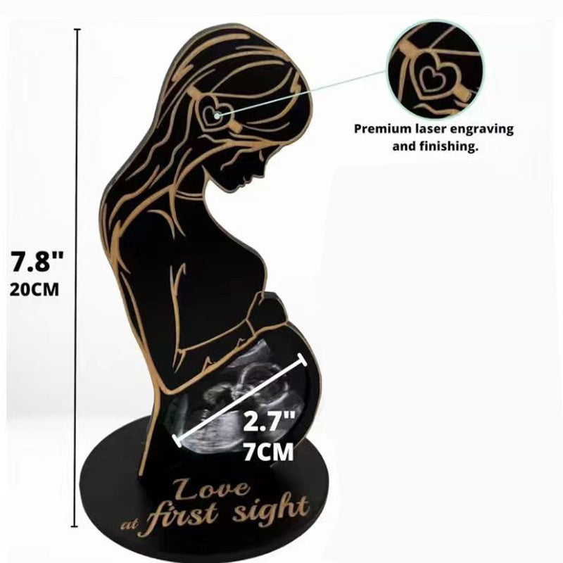 Decorative stand with silhouette of a pregnant woman and ultrasound, featuring premium laser engraving.