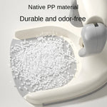 Toilet seat with visible PP material and text indicating durability and odor-free properties.