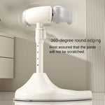 White ceiling-mounted device with text about 360-degree round edging on a neutral background.