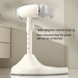 White ceiling-mounted device with text about 360-degree round edging on a neutral background.