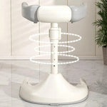 White swivel chair with LED lights on a tiled floor