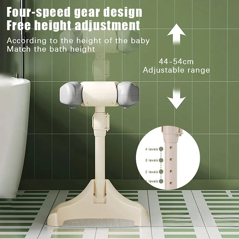 Bath support with adjustable height on a green tiled bathroom floor