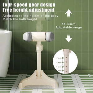 Bath support with adjustable height on a green tiled bathroom floor
