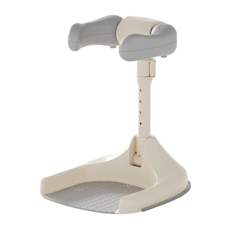 Beige and gray adjustable stand on a white background