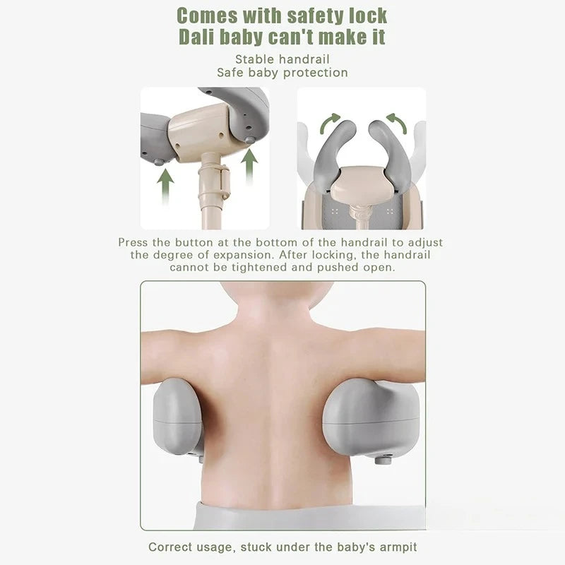 Product illustration of a baby safety device with text on a white background