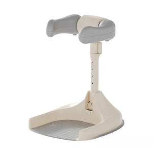 Beige and gray adjustable stand on a white background