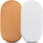 Two textured foam rollers, one brown and one white, on a light gray background.