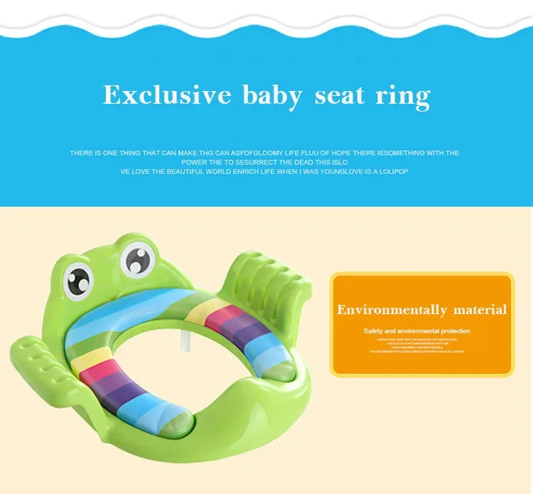 Green baby seat ring with colorful stripes on a beige background