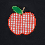 Red and white checkered apple patch on a black background