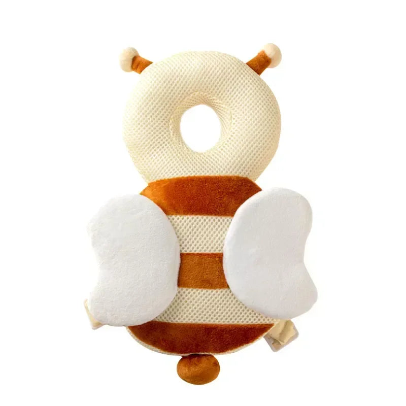 Toy bee with a round body, striped pattern, and white wings on a white background