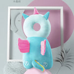 Blue plush toy with pink accents on a light gray background