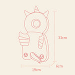 Illustration of a cartoon character with dimensions on a beige background