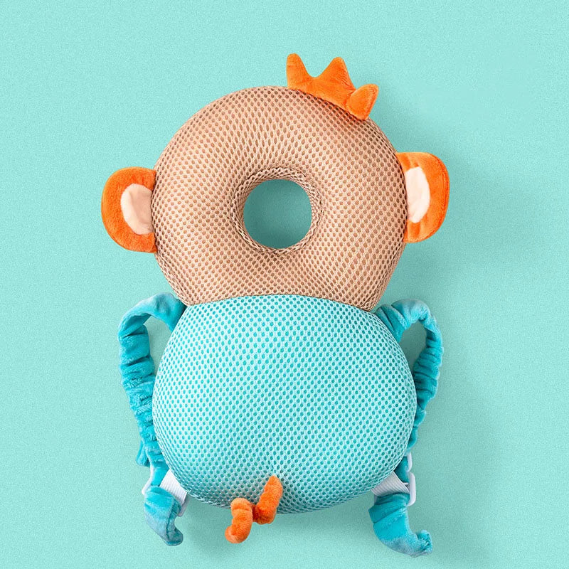 Toy with a round body and mesh head on a light blue background