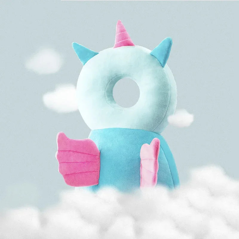 Plush toy with unicorn design on a light blue background