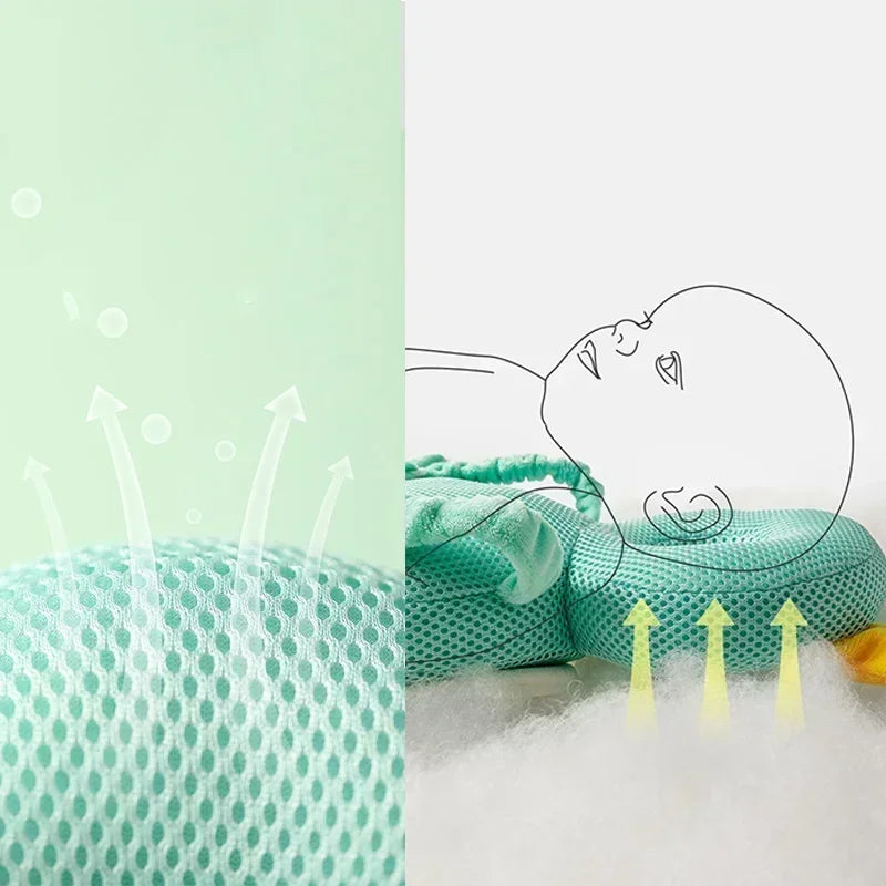 Textured green fabric with a close-up of fibers and a diagram of a person using the fabric.