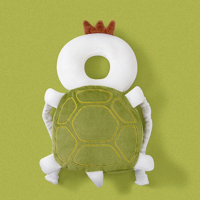 Toy with a turtle shell, chicken head, and white legs on a green background