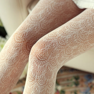 Close-up of patterned tights with a blurred background