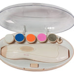 Beauty tool with colorful attachments on a white background