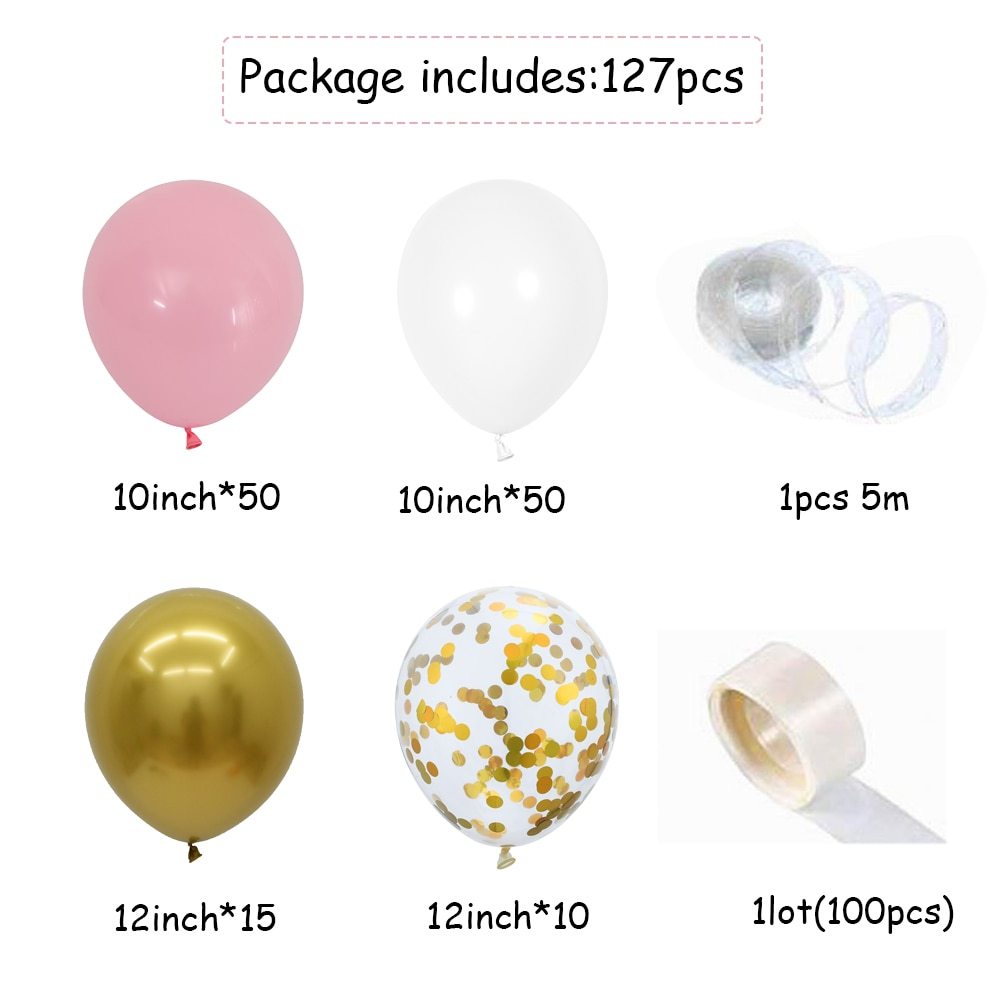 Set of balloons and accessories with quantities listed on a white background