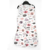 Baby sleeping bag with animal and nature pattern on a white background