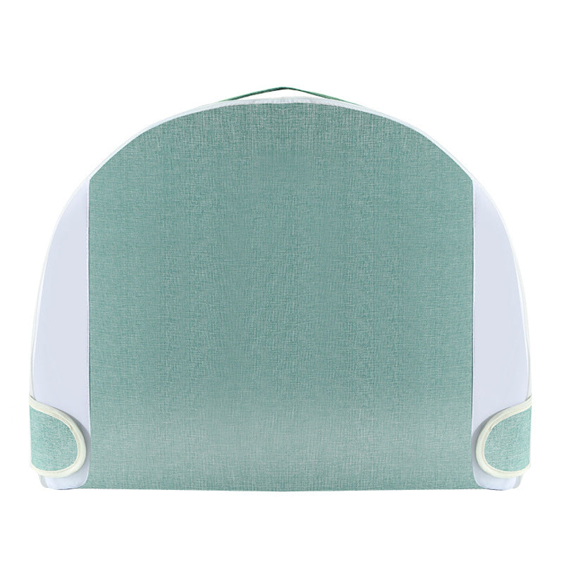 Green and white chair pad on a white background