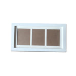 White picture frame with three brown panels on a white background
