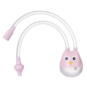 Pink and white baby toy with a flexible arm on a white background