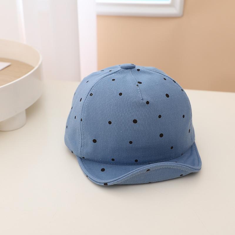 Blue cap with black dots on a white surface