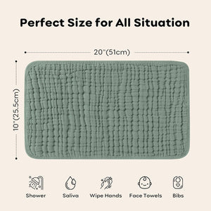 Green bath mat with dimensions and usage icons on a beige background