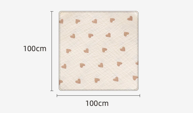 Beige mat with heart patterns and measurements on a white background