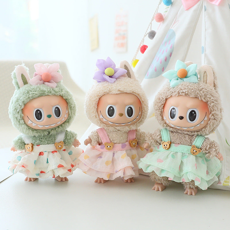 Three cute plush toys with animal-themed costumes on a white background