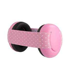 Pink and black toy wheel with polka dot band on a white background