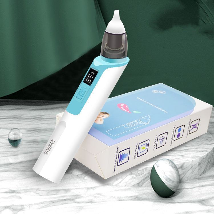 White and blue electronic device with digital display on a marble surface