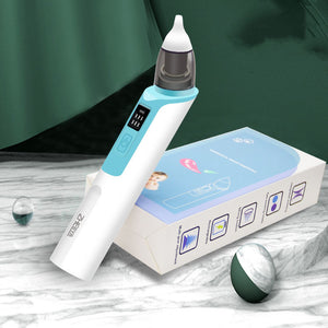 White and blue electronic device with digital display on a marble surface