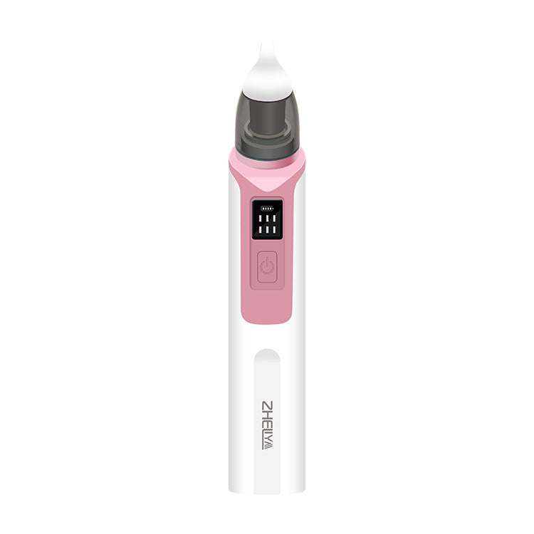 White and pink electronic device with digital display on a white background