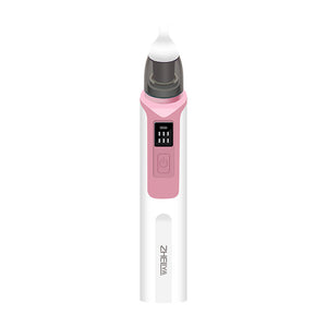 White and pink electronic device with digital display on a white background