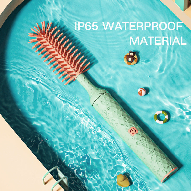 Hairbrush with IP65 waterproof material feature on a pool background