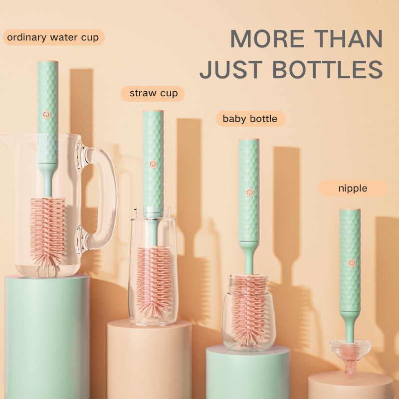 Set of cleaning brushes with different uses on a beige background