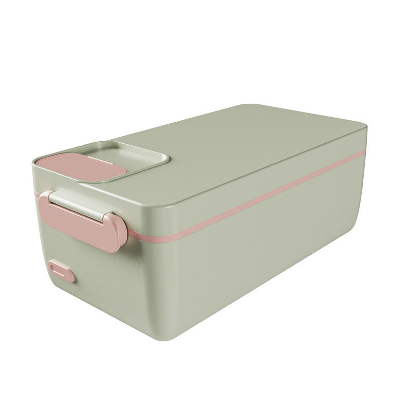 Light green storage box with pink accents on a white background