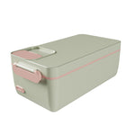 Light green storage box with pink accents on a white background