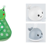 Two plush toys, a green frog and a gray whale, on a white background with text indicating quantity.