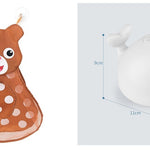 Plush toy deer with measurement chart on a white background