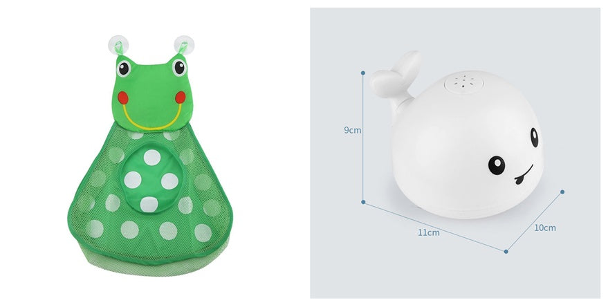 Green polka dot toy with white measurement chart on a white background