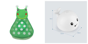 Green polka dot toy with white measurement chart on a white background
