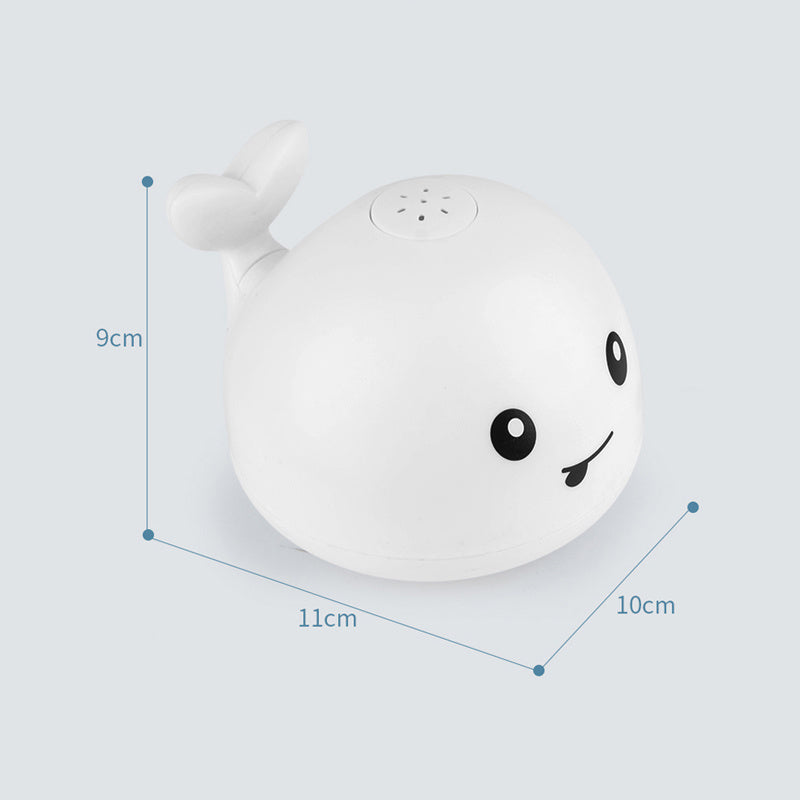 White cartoon whale with measurements on a light gray background