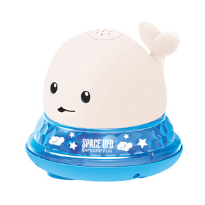 Toy with a whale design and blue base on a white background