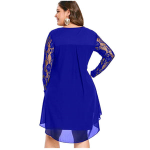 Blue dress with lace sleeves on a white background