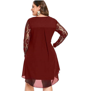 Maroon dress with lace sleeves on a white background
