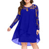Blue dress with lace sleeves on a white background